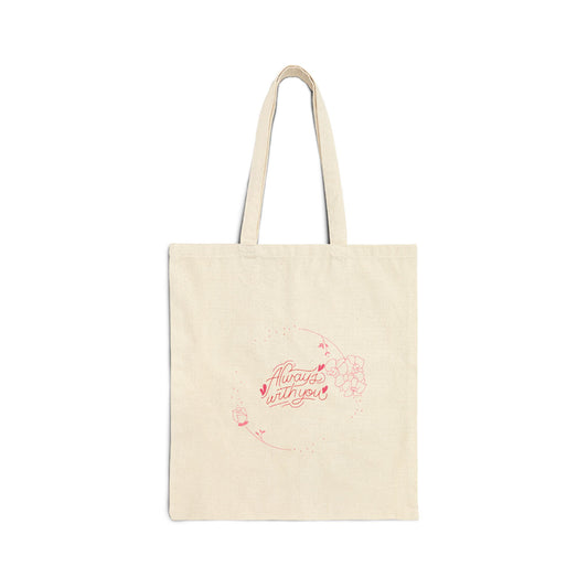 Canvas Tote Bag — Minimal Pink Floral "Wherever You Go" Eco Shopper